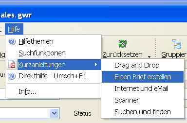 Menü Hilfe - Kurzanleitungen